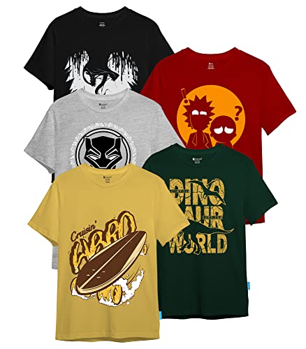 Pack of 5 Round Neck Printed cotton Tshirt